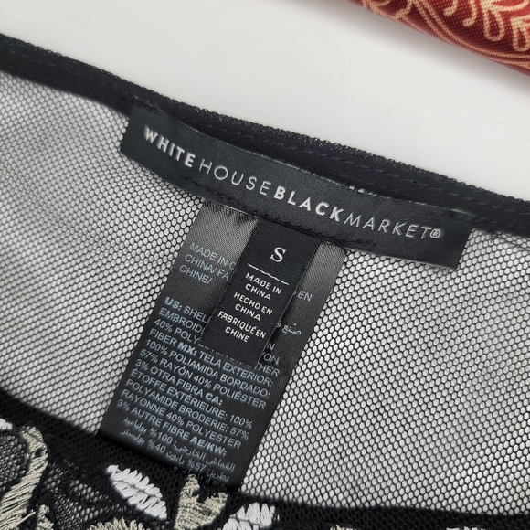 White House Black Market Embroidered Mesh Top Black Size Small - Picture 3 of 12